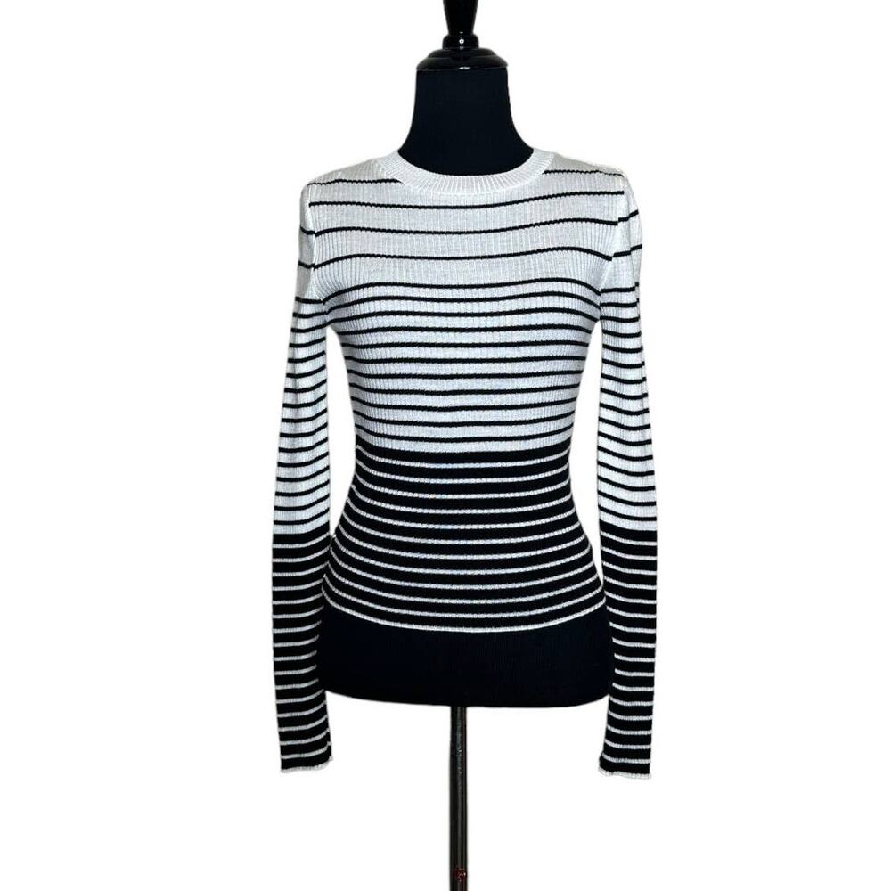 Topshop white black stripes long sleeves crew neck sweater size 4-6